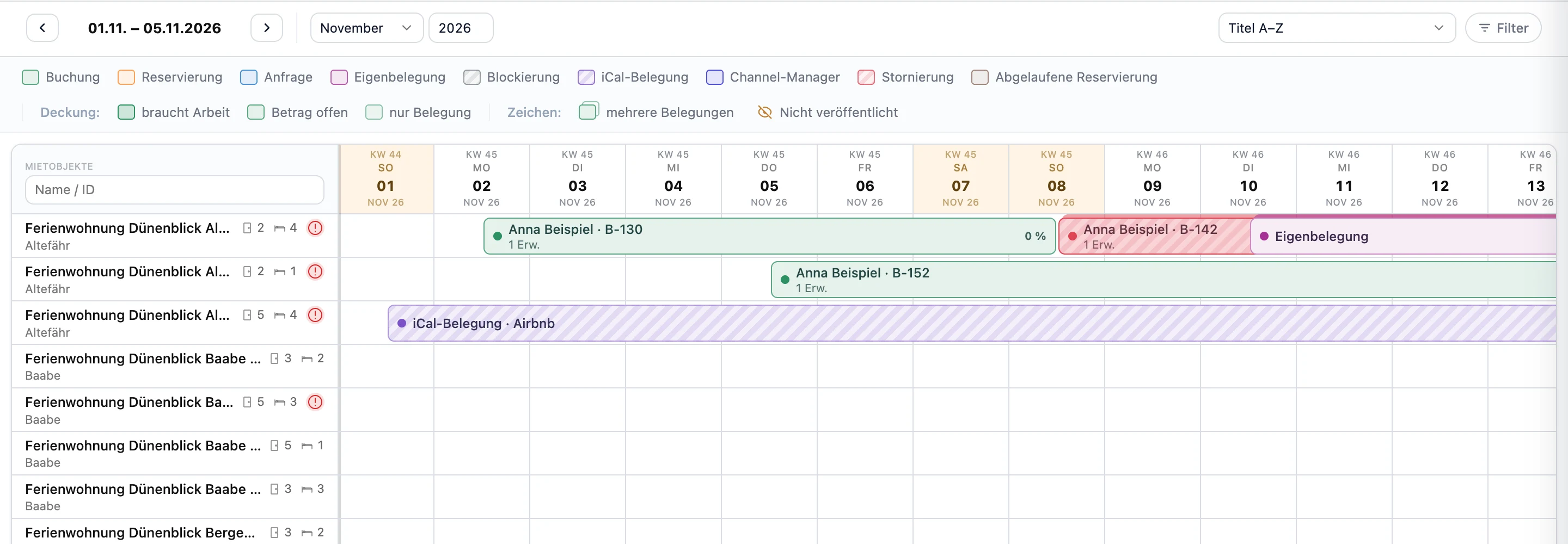 Nachher: ein Belegungsplan im Demosystem